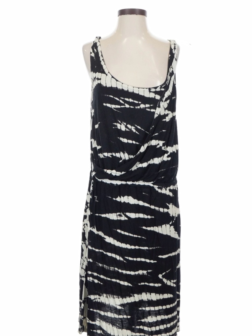 VENUS Black and White Tie-Dye Sleeveless Dress
